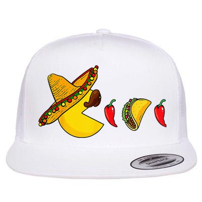 Funny Eating Tacos Cinco De Mayo Mexican Gamer Gaming Gifts Flat Bill Trucker Hat