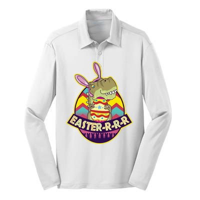 Funny EasterRRR TRex Dinosaur Silk Touch Performance Long Sleeve Polo