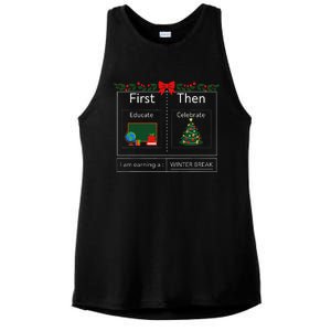 First Educate Then Celebrate Winter Break Christmas Teacher Ladies PosiCharge Tri-Blend Wicking Tank