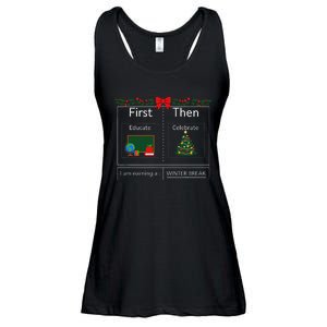 First Educate Then Celebrate Winter Break Christmas Teacher Ladies Essential Flowy Tank