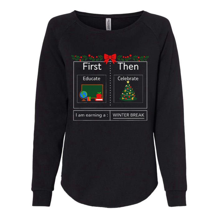 First Educate Then Celebrate Winter Break Christmas Teacher Womens California Wash Sweatshirt