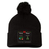 First Educate Then Celebrate Winter Break Christmas Teacher Pom Pom 12in Knit Beanie