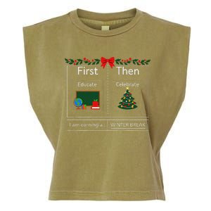 First Educate Then Celebrate Winter Break Christmas Teacher Garment-Dyed Women's Muscle Tee