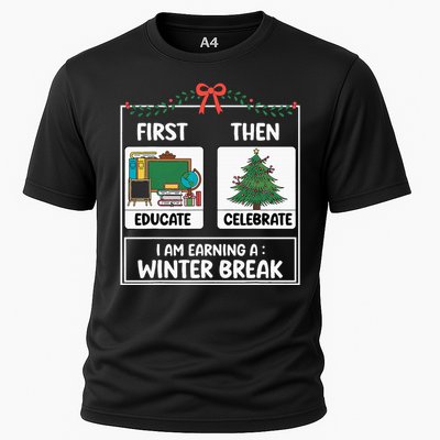 First Educate Then Celebrate Christmas Teacher Winter Break Cooling Performance Crew T-Shirt