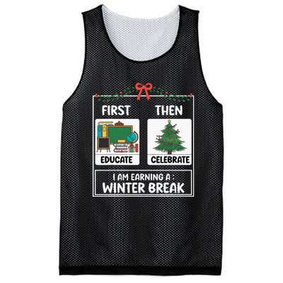 First Educate Then Celebrate Christmas Teacher Winter Break Mesh Reversible Basketball Jersey Tank