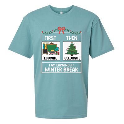 First Educate Then Celebrate Christmas Teacher Winter Break Sueded Cloud Jersey T-Shirt