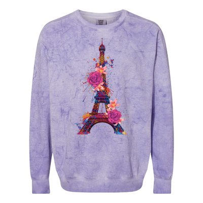 Floral Eiffel Tower Paris Colorblast Crewneck Sweatshirt