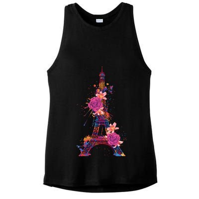 Floral Eiffel Tower Paris Ladies PosiCharge Tri-Blend Wicking Tank