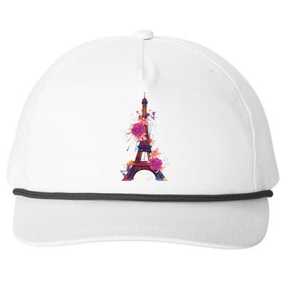 Floral Eiffel Tower Paris Snapback Five-Panel Rope Hat