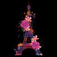 Floral Eiffel Tower Paris Drawstring Bag