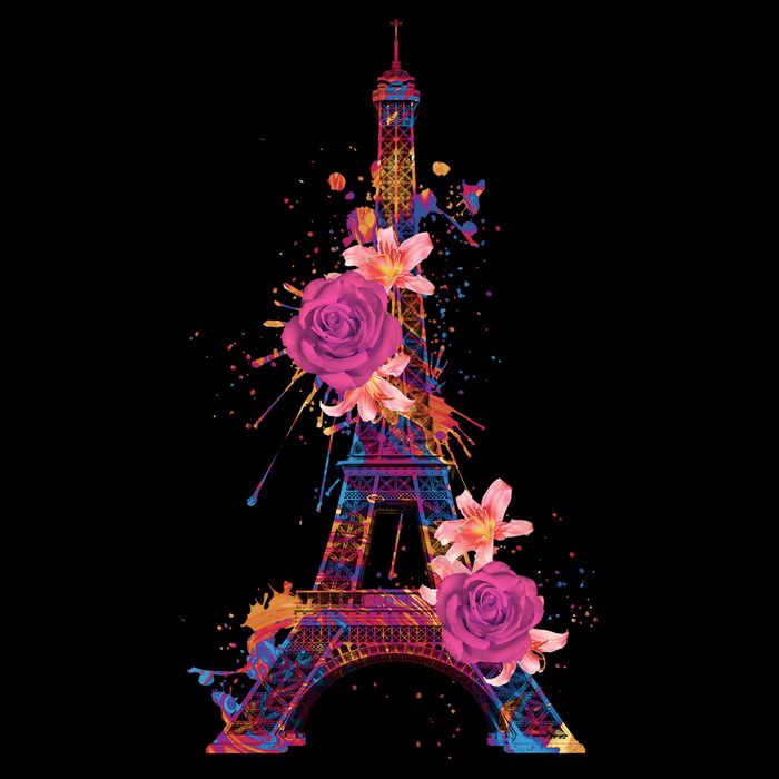 Floral Eiffel Tower Paris Drawstring Bag