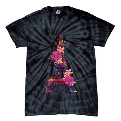 Floral Eiffel Tower Paris Tie-Dye T-Shirt