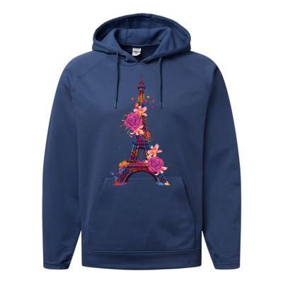 Floral Eiffel Tower Paris Performance Fleece Hoodie