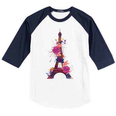 Floral Eiffel Tower Paris Baseball Sleeve Shirt