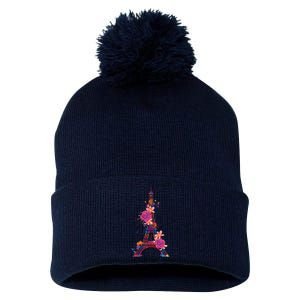 Floral Eiffel Tower Paris Pom Pom 12in Knit Beanie