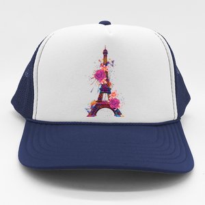 Floral Eiffel Tower Paris Trucker Hat