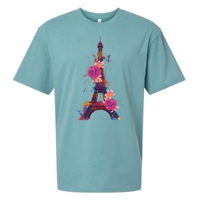 Floral Eiffel Tower Paris Sueded Cloud Jersey T-Shirt