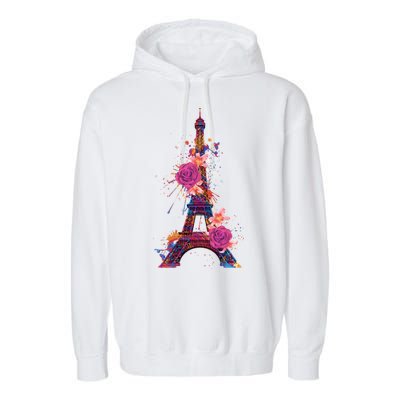 Floral Eiffel Tower Paris Garment-Dyed Fleece Hoodie