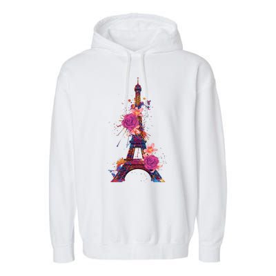 Floral Eiffel Tower Paris Garment-Dyed Fleece Hoodie