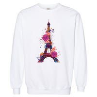 Floral Eiffel Tower Paris Garment-Dyed Sweatshirt