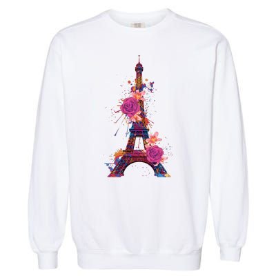 Floral Eiffel Tower Paris Garment-Dyed Sweatshirt