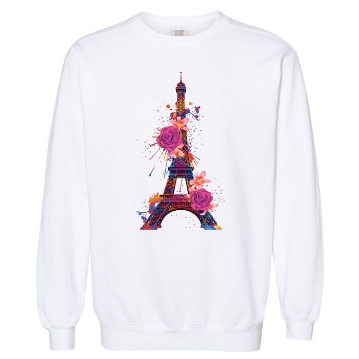 Floral Eiffel Tower Paris Garment-Dyed Sweatshirt