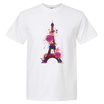 Floral Eiffel Tower Paris Garment-Dyed Heavyweight T-Shirt