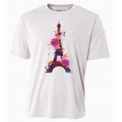 Floral Eiffel Tower Paris Cooling Performance Crew T-Shirt