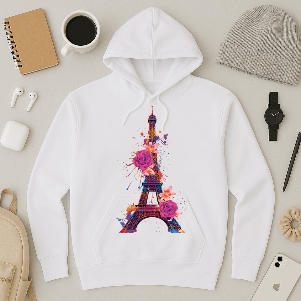 Floral Eiffel Tower Paris Hoodie