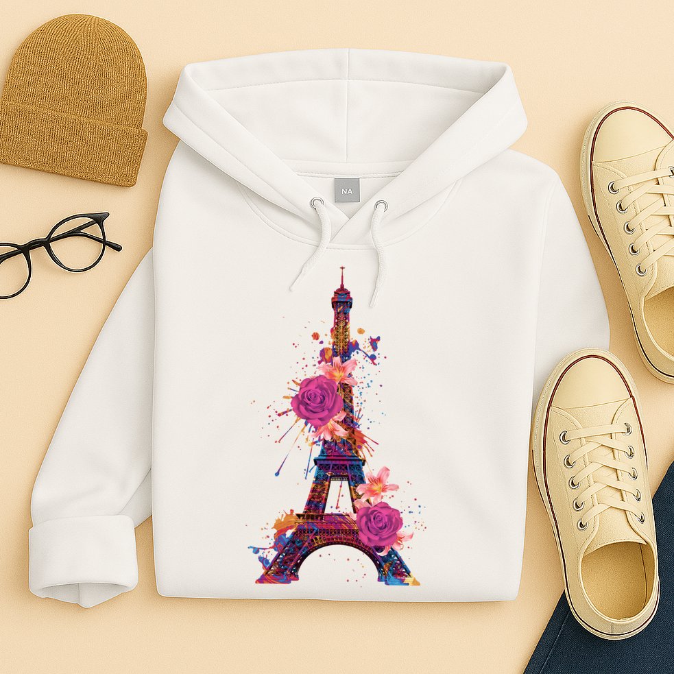 Floral Eiffel Tower Paris Hoodie