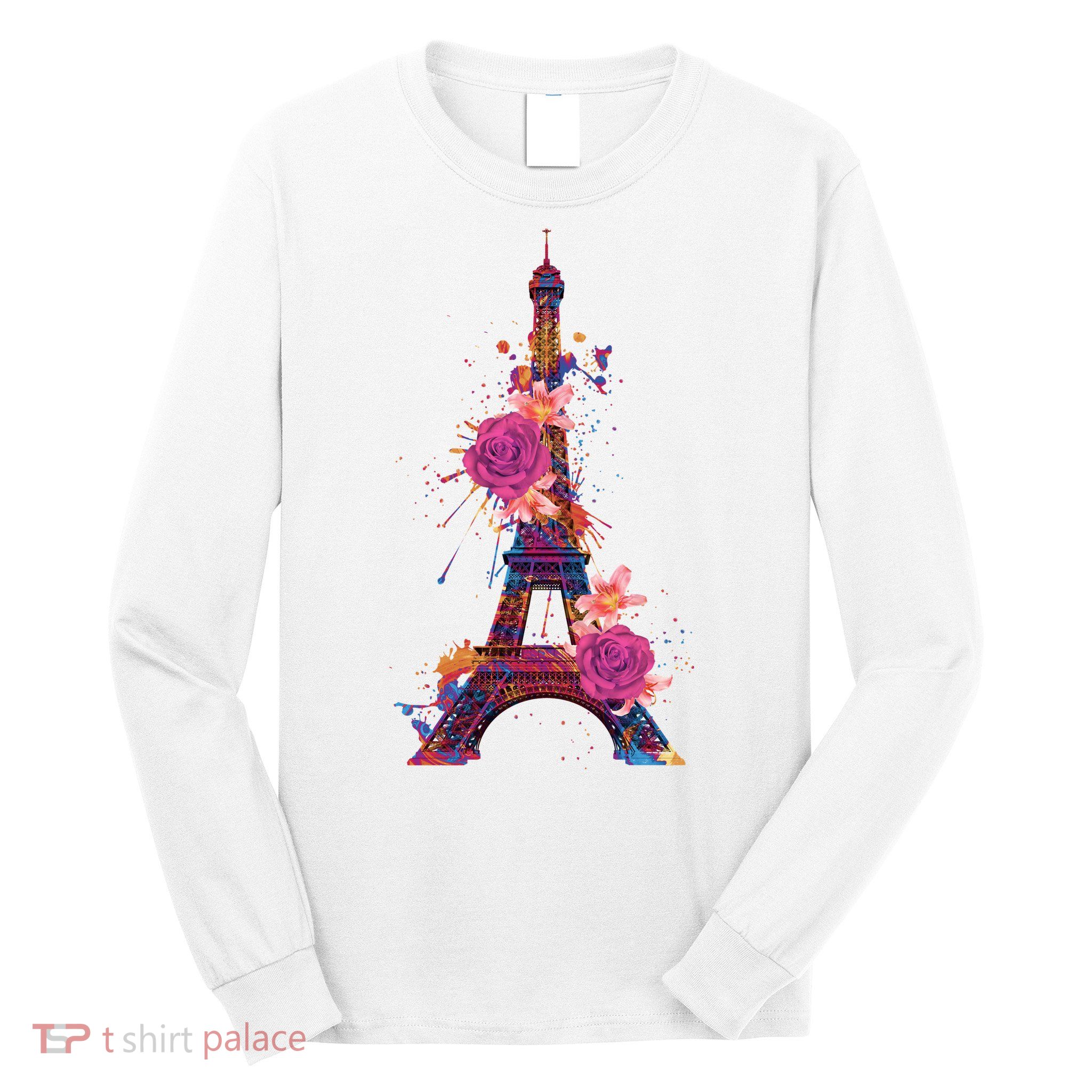 Floral Eiffel Tower Paris Long Sleeve Shirt