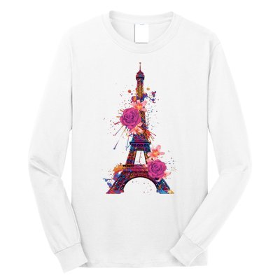 Floral Eiffel Tower Paris Long Sleeve Shirt