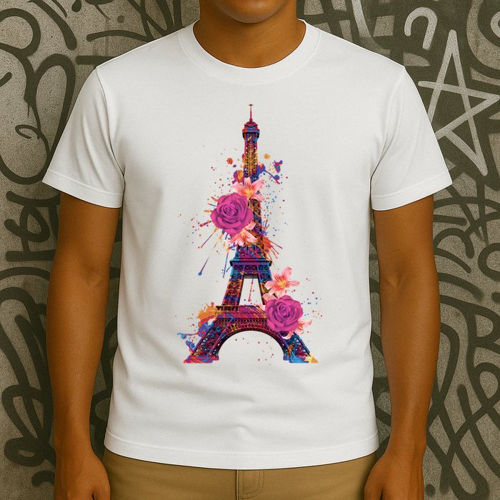 Floral Eiffel Tower Paris T-Shirt