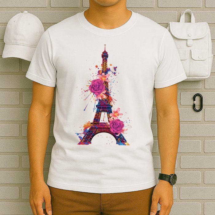 Floral Eiffel Tower Paris T-Shirt