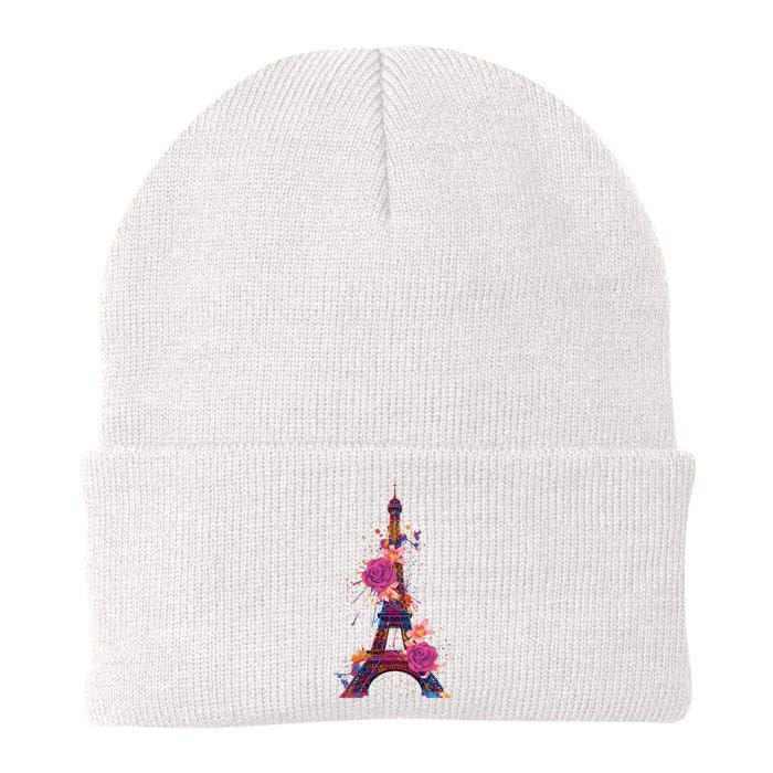 Floral Eiffel Tower Paris Knit Cap Winter Beanie