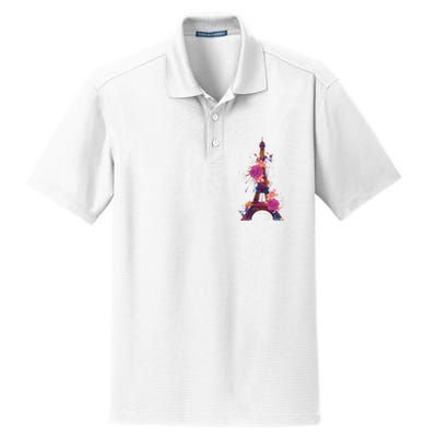 Floral Eiffel Tower Paris Dry Zone Grid Polo