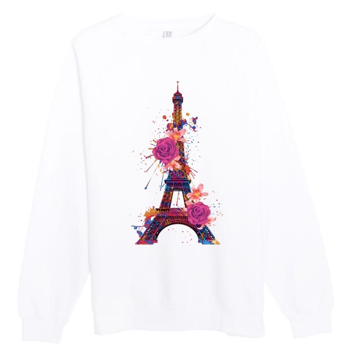 Floral Eiffel Tower Paris Premium Crewneck Sweatshirt