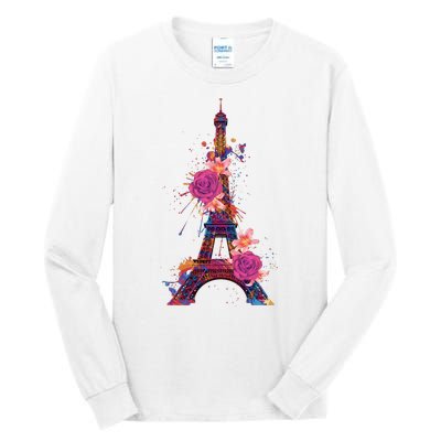 Floral Eiffel Tower Paris Tall Long Sleeve T-Shirt