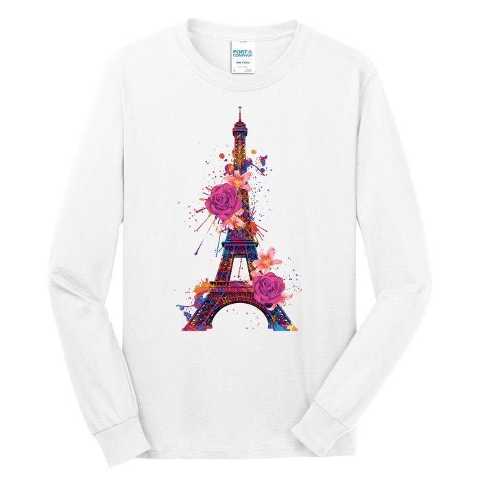 Floral Eiffel Tower Paris Tall Long Sleeve T-Shirt