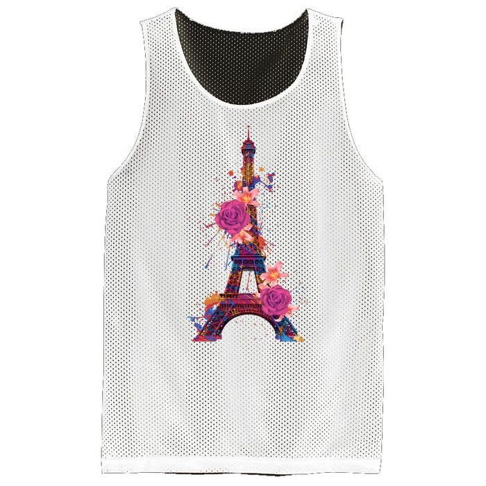 Floral Eiffel Tower Paris Mesh Reversible Basketball Jersey Tank