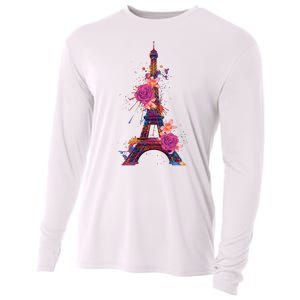 Floral Eiffel Tower Paris Cooling Performance Long Sleeve Crew