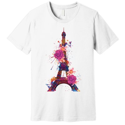Floral Eiffel Tower Paris Premium T-Shirt
