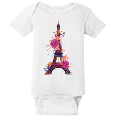 Floral Eiffel Tower Paris Baby Bodysuit
