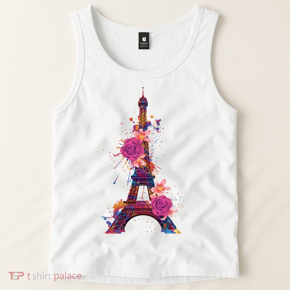 Floral Eiffel Tower Paris Tank Top