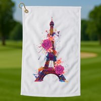 Floral Eiffel Tower Paris Golf Towel
