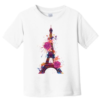 Floral Eiffel Tower Paris Toddler T-Shirt