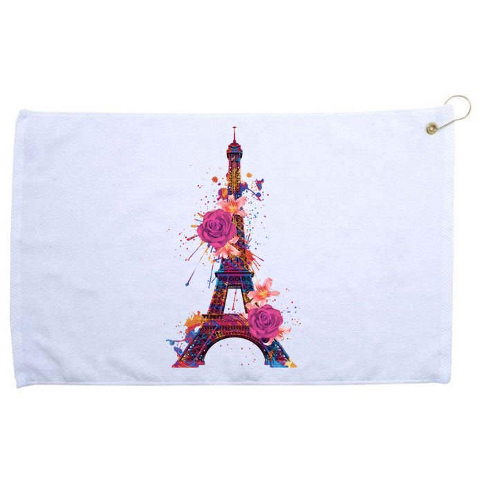 Floral Eiffel Tower Paris Grommeted Golf Towel