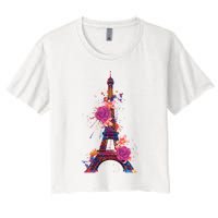 Floral Eiffel Tower Paris Women's Crop Top Tee