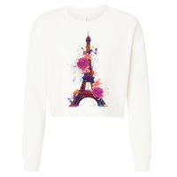 Floral Eiffel Tower Paris Cropped Pullover Crew