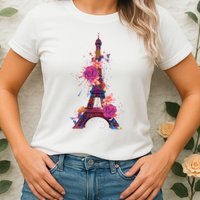 Floral Eiffel Tower Paris Womens T-Shirt